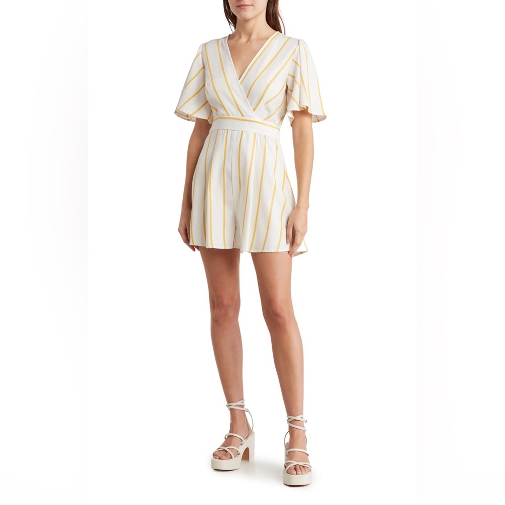 SOLD ** Twill Stripe Surplice Romper by GOOD LUCK GEM